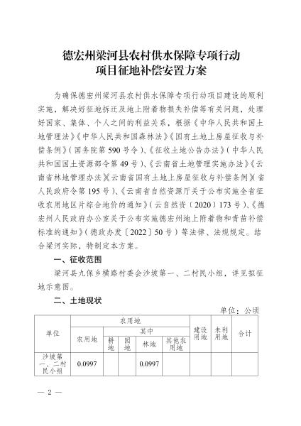3梁政发[2023]13号 梁河县人民政府关于印发德宏州梁河县农村供水保障专项行动项目征地补偿安置方案的通知(盖章)_01